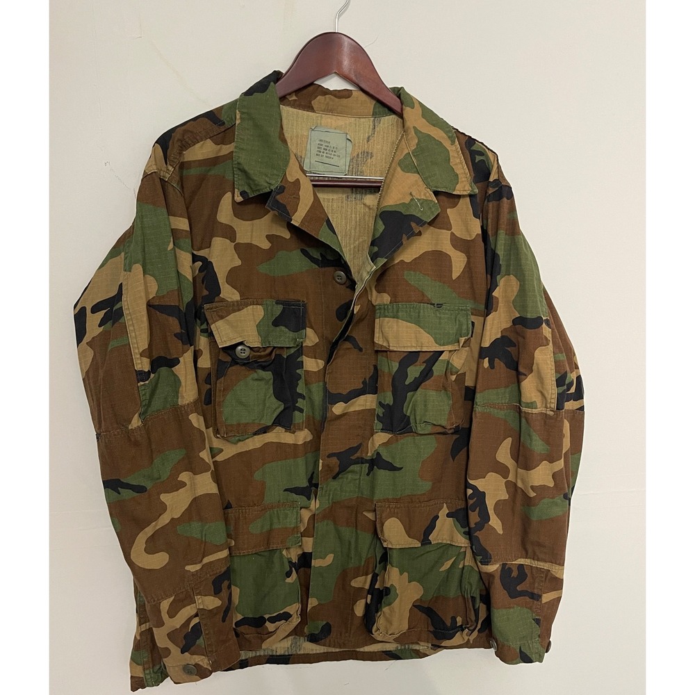 Vintage US Military Woodland Camo BDU Field Jacket Large Regular 1985 Ripstop